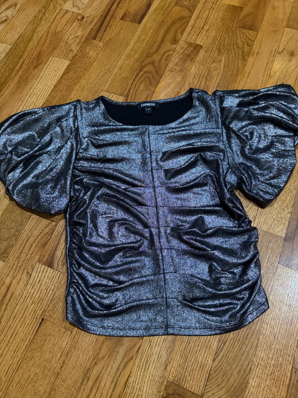 Express Dark Silver Shimmer Shirt Blouse